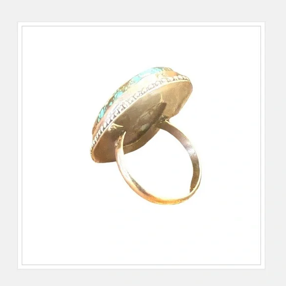 Vintage 90’s Boho Lime Green Turquoise Ring in a Sterling Silver Setting, 9.5 - Picture 3 of 5